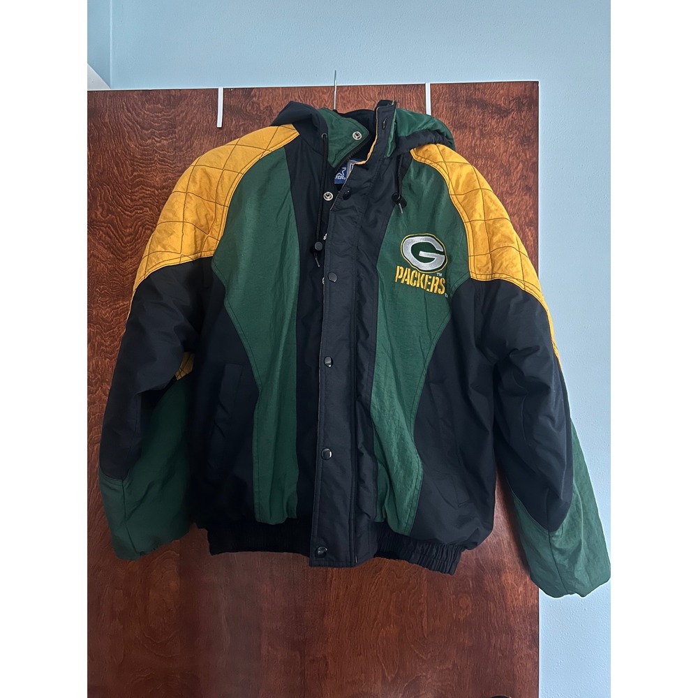 Vintage Starter Puffer Jacket Mens Small Green NFL Green Bay Packers Hooded